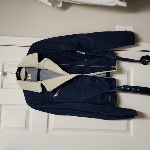GAP Jackets & Blazers - GAP Sherpa Fleece Denim Bomber Jacket Zippers Dark Jean XL Tall NEW